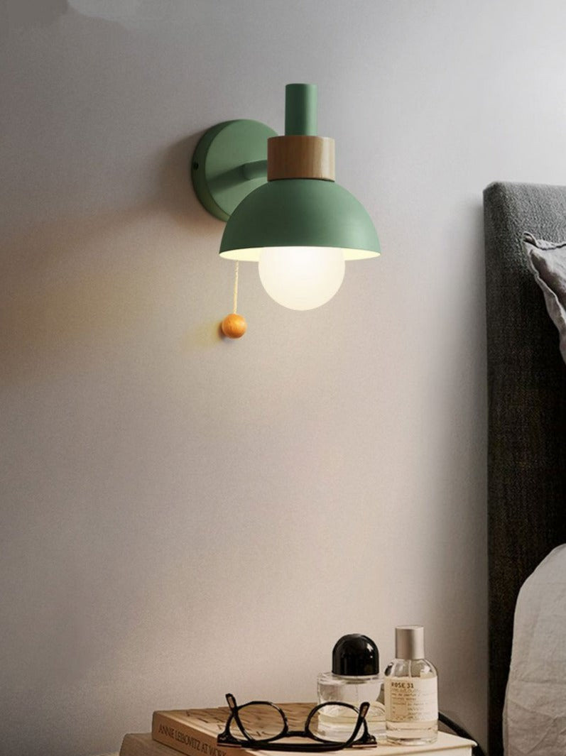 Pastel Nordic Pull Switch Wall Sconce With Wood Accent