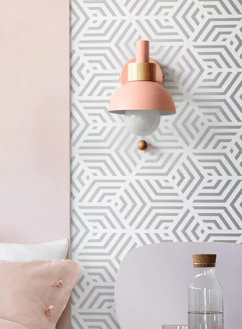 Pastel Nordic Pull Switch Wall Sconce With Wood Accent