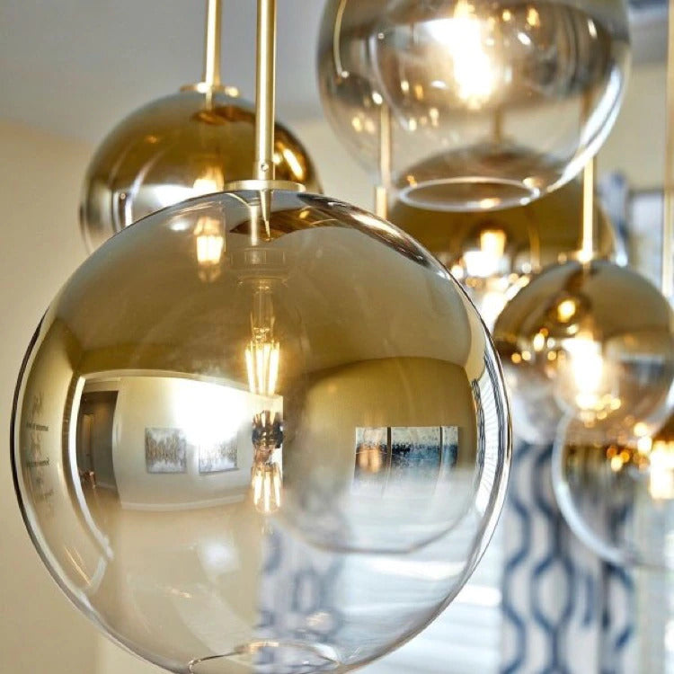 Aurora Glass Globe Pendant Lights Modern Brass Base
