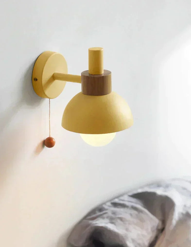 Pastel Nordic Pull Switch Wall Sconce With Wood Accent