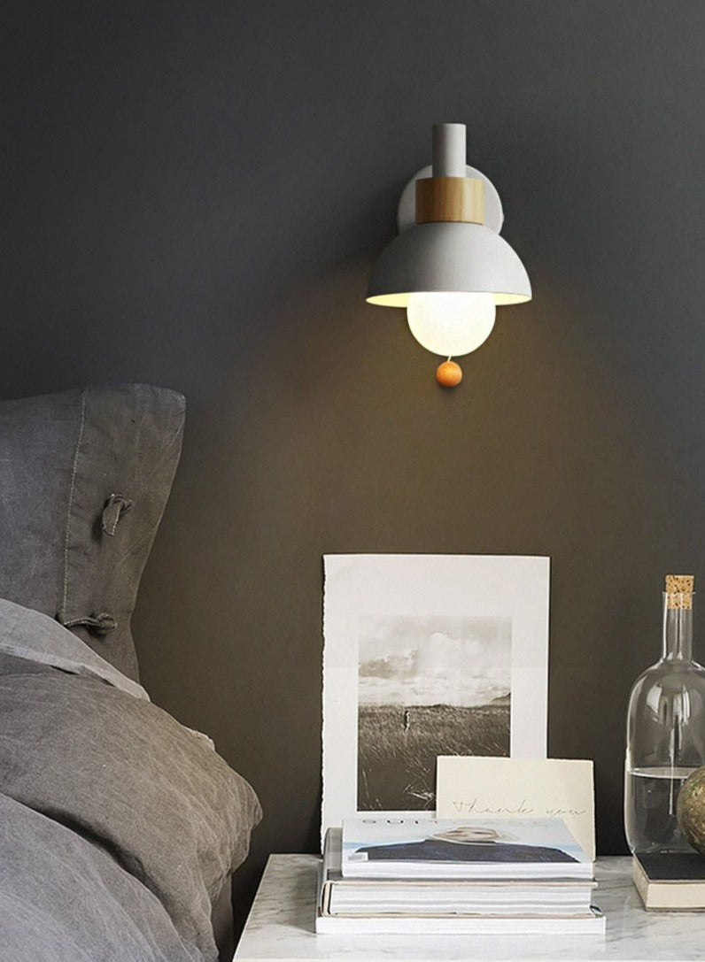 Pastel Nordic Pull Switch Wall Sconce With Wood Accent