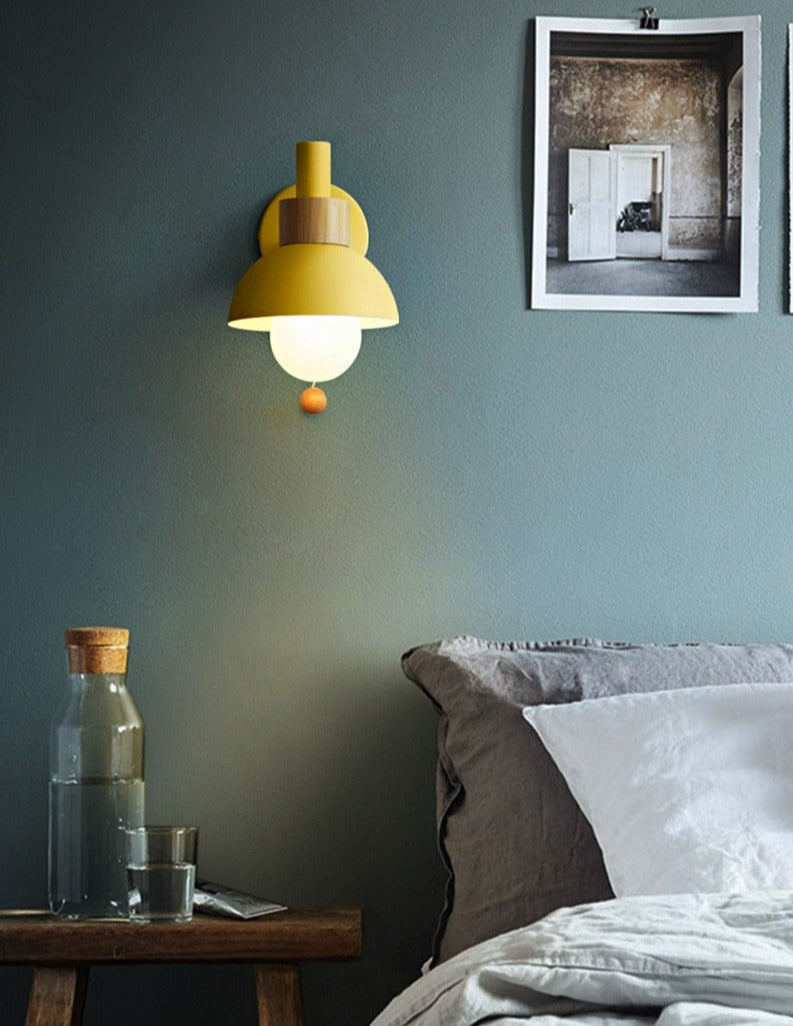 Pastel Nordic Pull Switch Wall Sconce With Wood Accent