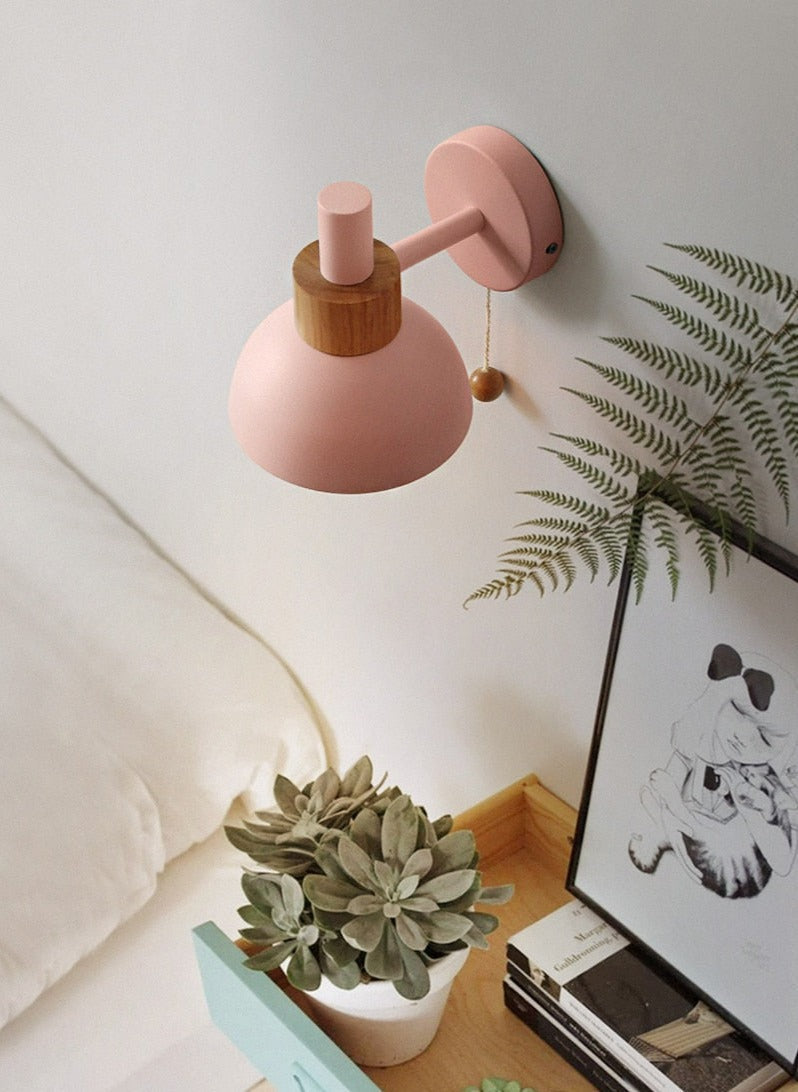 Pastel Nordic Pull Switch Wall Sconce With Wood Accent
