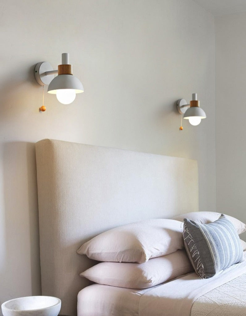 Pastel Nordic Pull Switch Wall Sconce With Wood Accent
