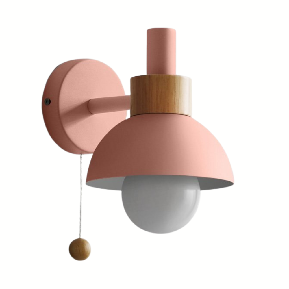 Pastel Nordic Pull Switch Wall Sconce With Wood Accent