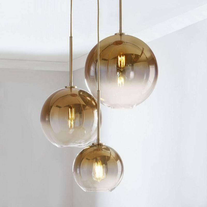 Aurora Glass Globe Pendant Lights Modern Brass Base