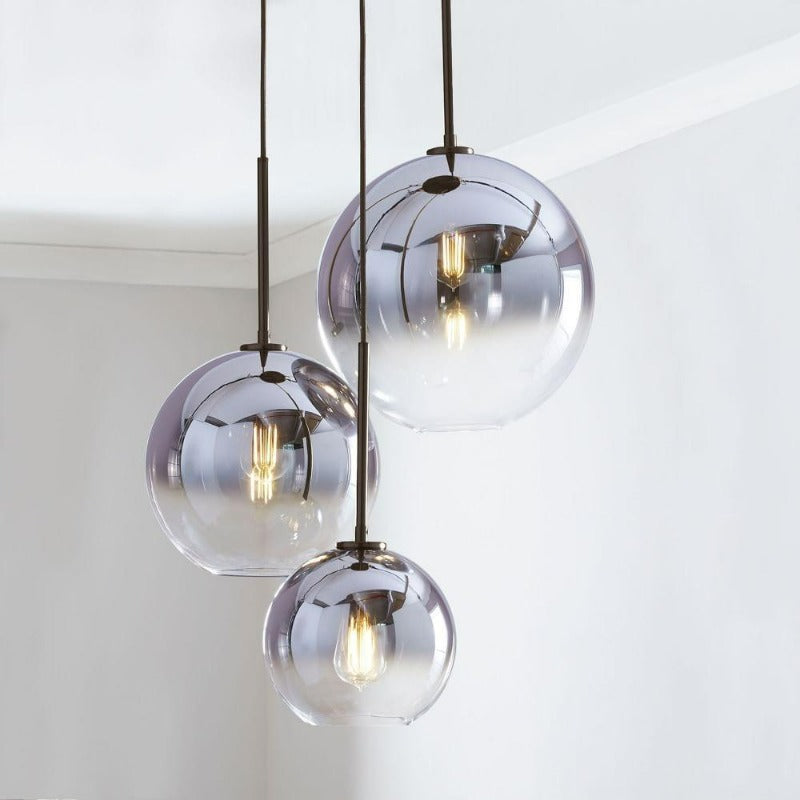 Aurora Glass Globe Pendant Lights Modern Brass Base