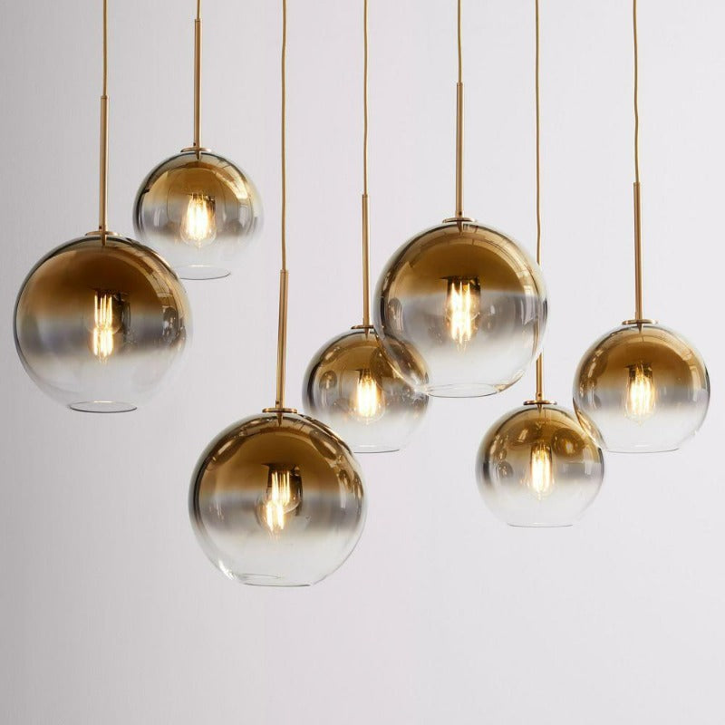 Aurora Glass Globe Pendant Lights Modern Brass Base