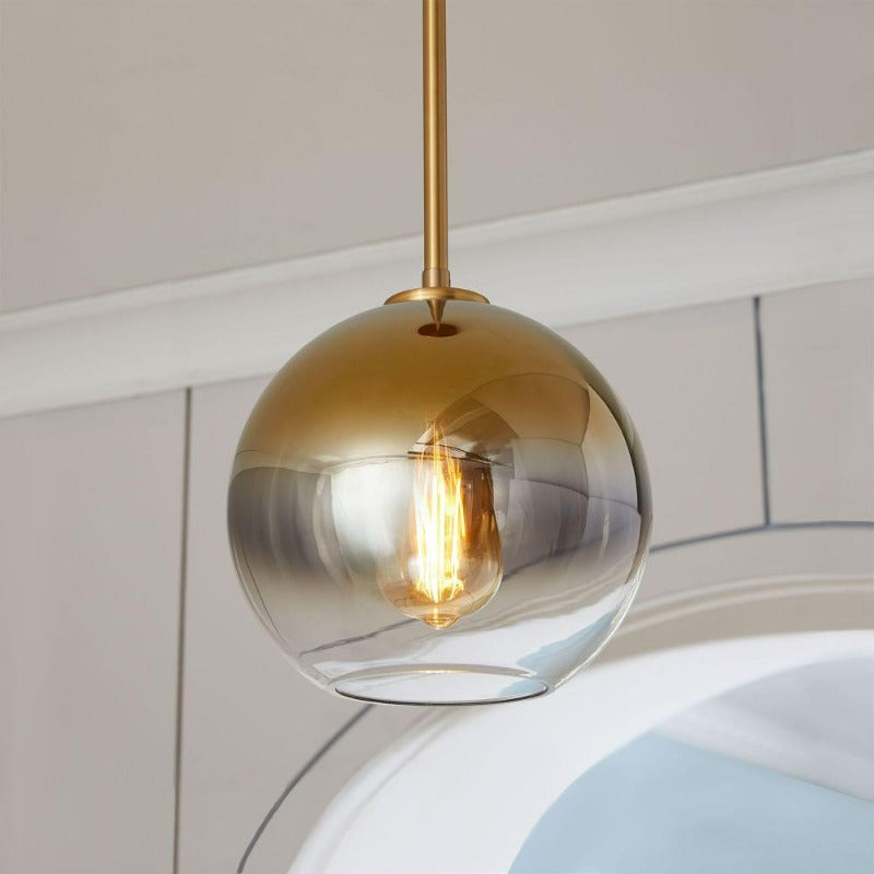 Aurora Glass Globe Pendant Lights Modern Brass Base