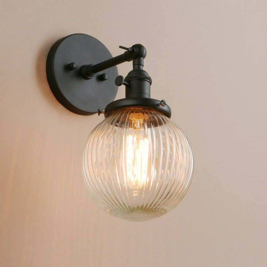 Textured Glass Globe Wall Light With Rustic Accent