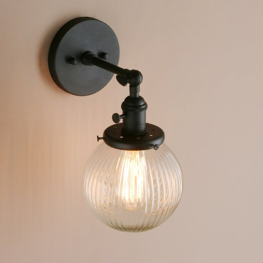 Textured Glass Globe Wall Light With Rustic Accent