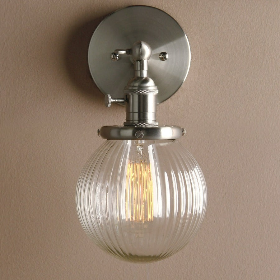 Textured Glass Globe Wall Light With Rustic Accent