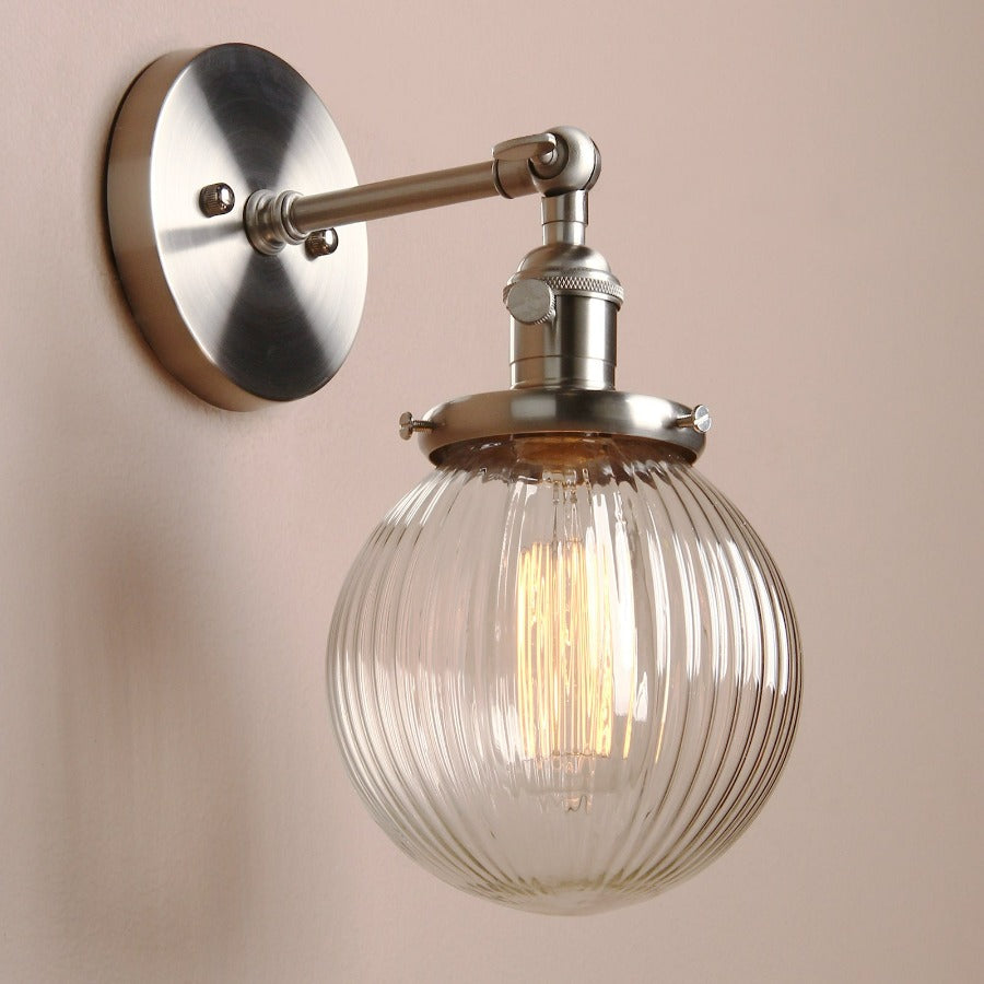 Textured Glass Globe Wall Light With Rustic Accent