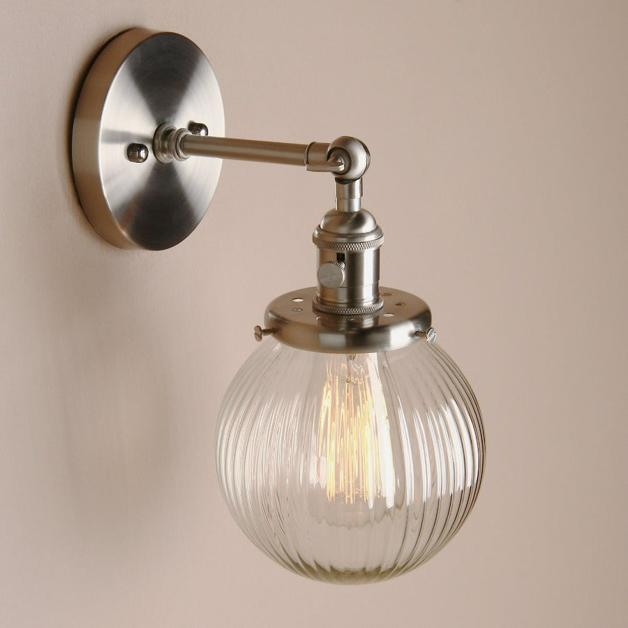 Textured Glass Globe Wall Light With Rustic Accent