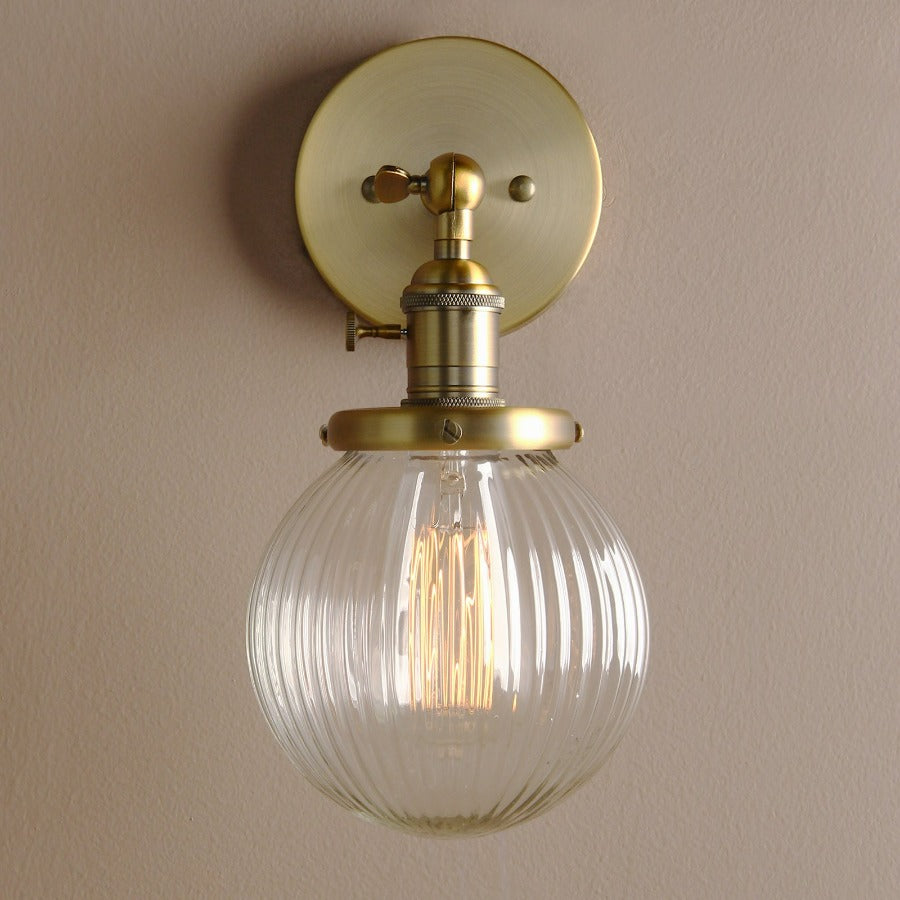 Textured Glass Globe Wall Light With Rustic Accent