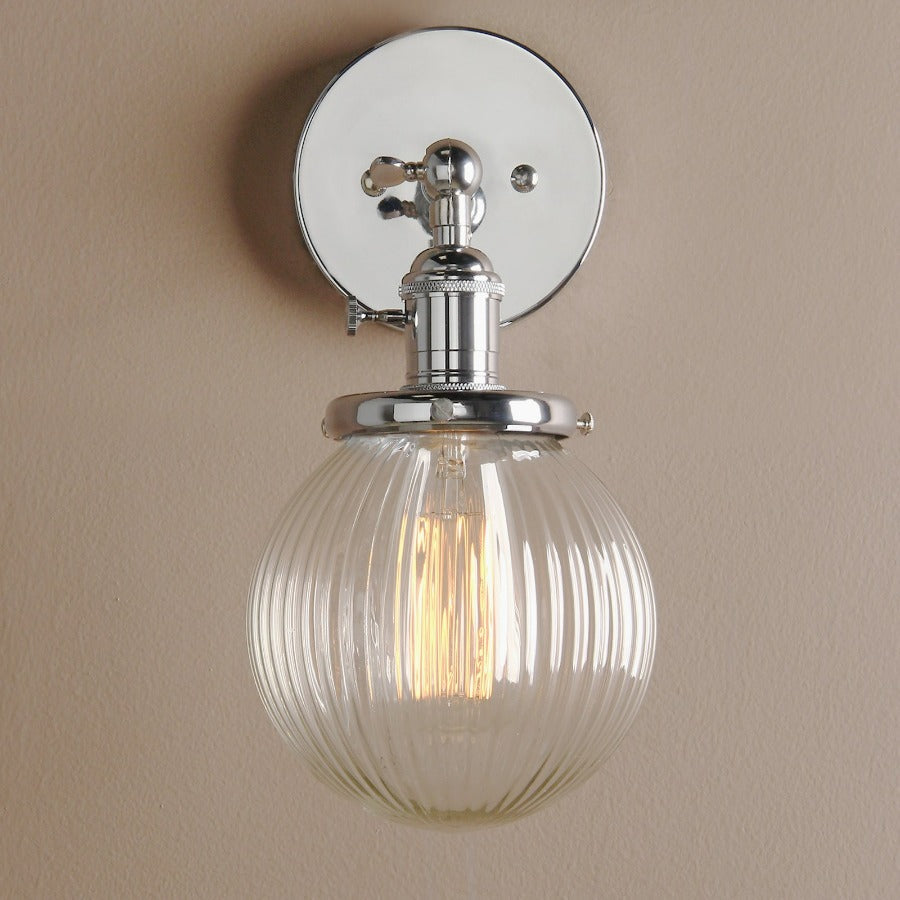 Textured Glass Globe Wall Light With Rustic Accent
